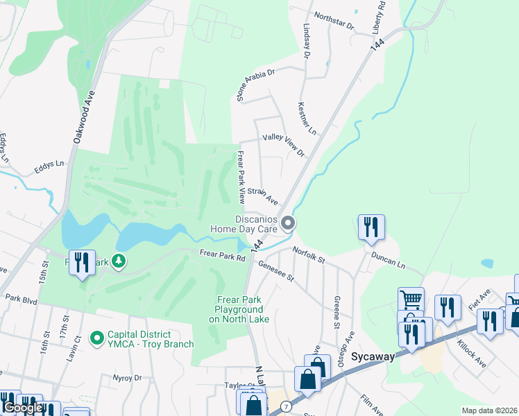 map of restaurants, bars, coffee shops, grocery stores, and more near 23 Westlane Road in Troy