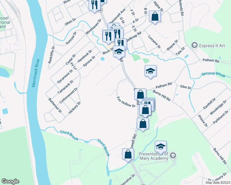 map of restaurants, bars, coffee shops, grocery stores, and more near 232 Fox Hollow Drive in Hudson