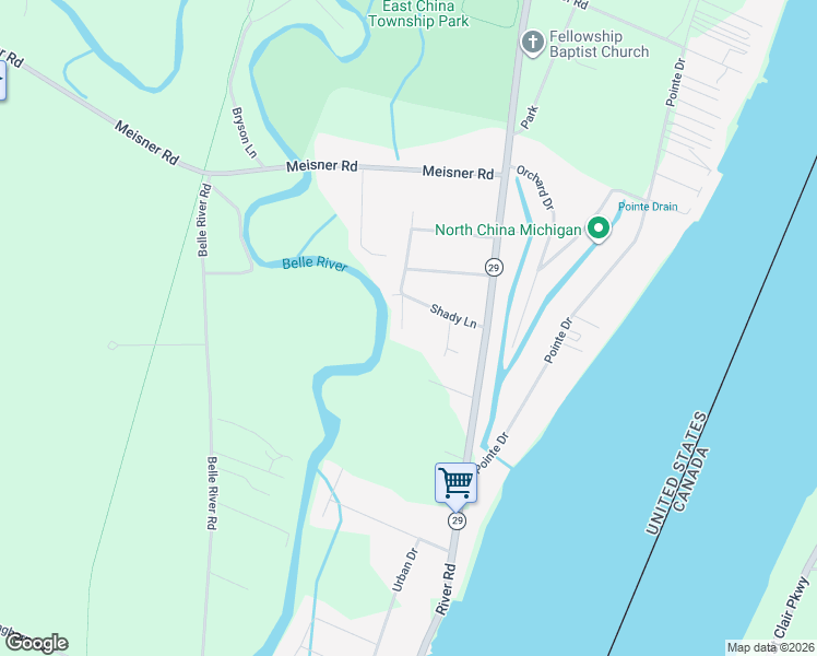 map of restaurants, bars, coffee shops, grocery stores, and more near 5511 Belle River Boulevard in China Township