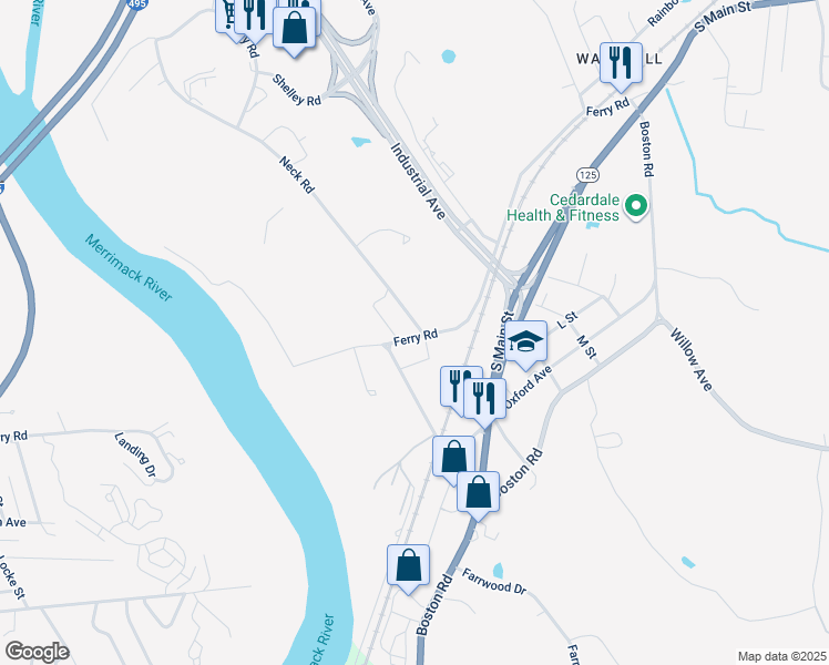 map of restaurants, bars, coffee shops, grocery stores, and more near 6 Horne Street in Haverhill