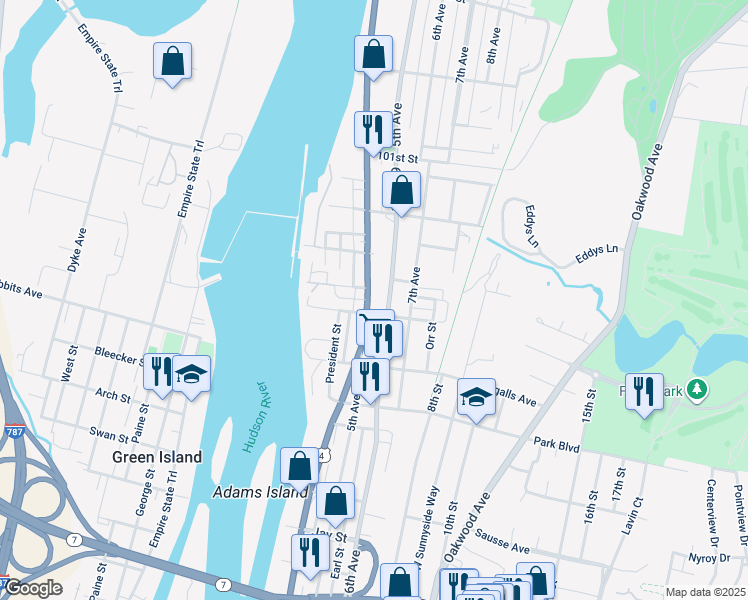 map of restaurants, bars, coffee shops, grocery stores, and more near 3074 6th Avenue in Troy