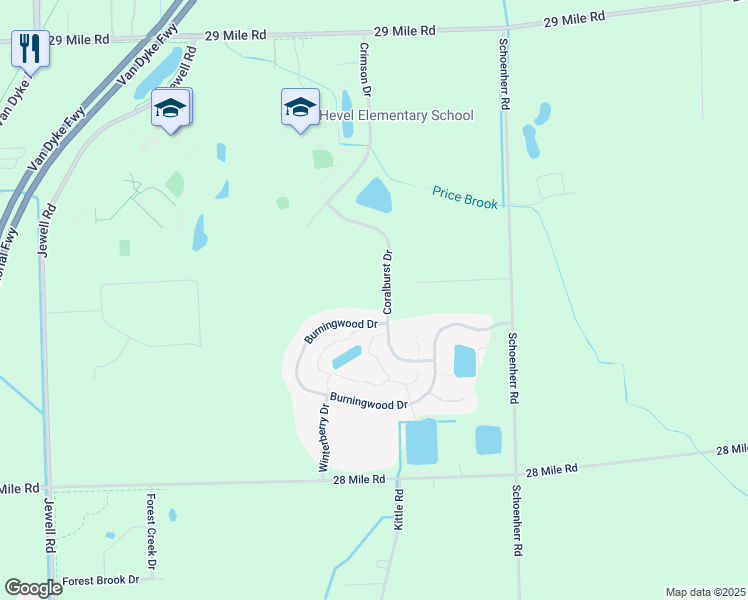 map of restaurants, bars, coffee shops, grocery stores, and more near 62649 Coralburst Drive in Washington