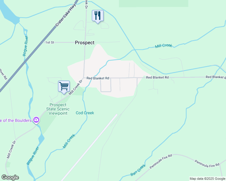 map of restaurants, bars, coffee shops, grocery stores, and more near 338 Scott Drive in Prospect