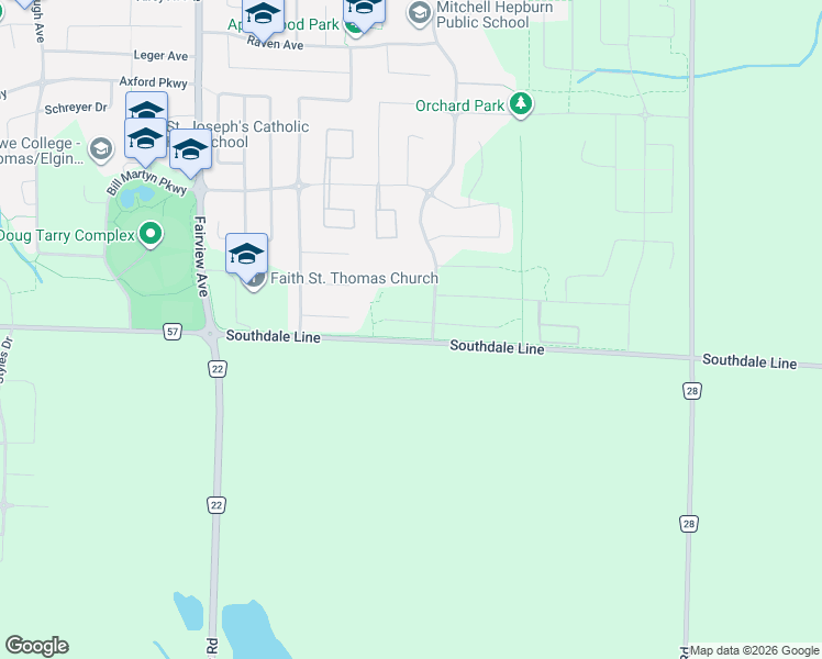 map of restaurants, bars, coffee shops, grocery stores, and more near 8 Melrose Court in Elgin County