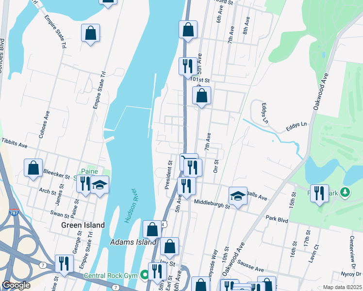 map of restaurants, bars, coffee shops, grocery stores, and more near in Troy