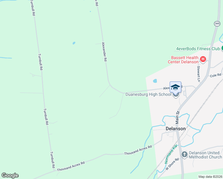 map of restaurants, bars, coffee shops, grocery stores, and more near 1180 Alexander Road in Delanson