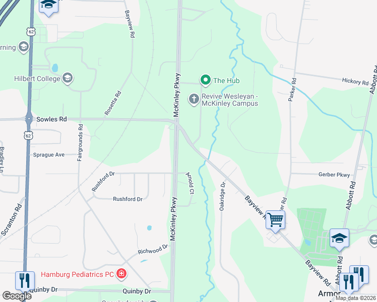 map of restaurants, bars, coffee shops, grocery stores, and more near 5068 Bayview Road in Hamburg