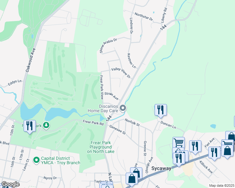 map of restaurants, bars, coffee shops, grocery stores, and more near 4 Sunset View Avenue in Troy