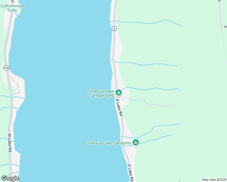 map of restaurants, bars, coffee shops, grocery stores, and more near 5586 East Lake Road in Conesus