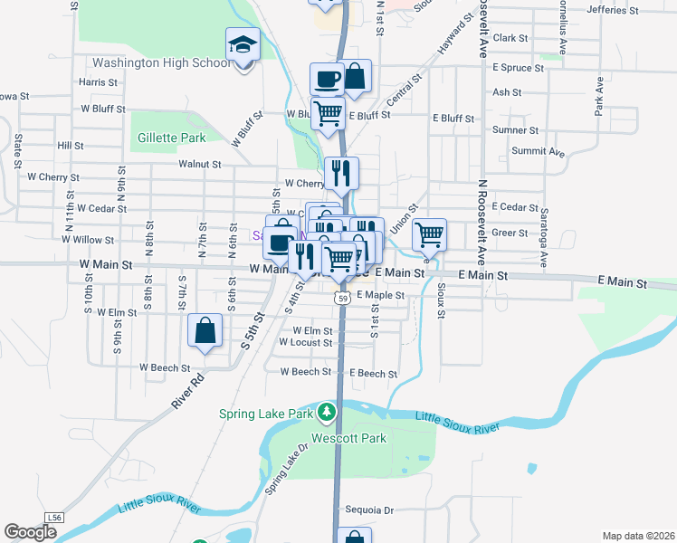map of restaurants, bars, coffee shops, grocery stores, and more near in Cherokee