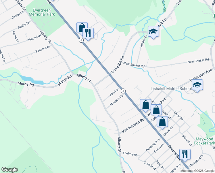 map of restaurants, bars, coffee shops, grocery stores, and more near 98 Marilou Street in Albany