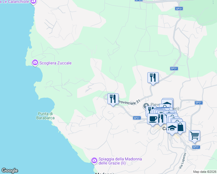 map of restaurants, bars, coffee shops, grocery stores, and more near 1 Localita' Madonnina in Capoliveri