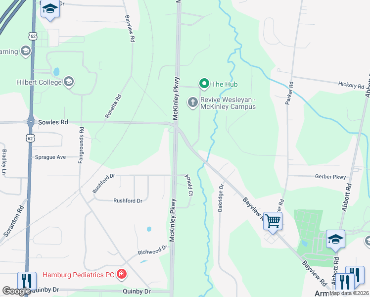 map of restaurants, bars, coffee shops, grocery stores, and more near 5068 Bayview Road in Hamburg