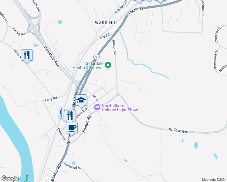 map of restaurants, bars, coffee shops, grocery stores, and more near 6 Oxford Avenue in Haverhill