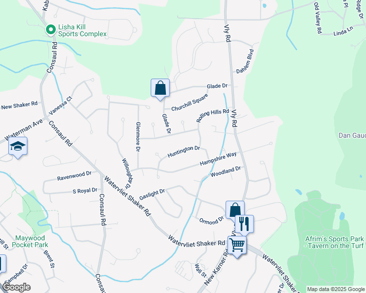 map of restaurants, bars, coffee shops, grocery stores, and more near 19 Huntington Drive in Schenectady