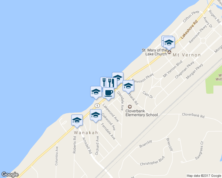map of restaurants, bars, coffee shops, grocery stores, and more near 4904 Lake Shore Road in Hamburg