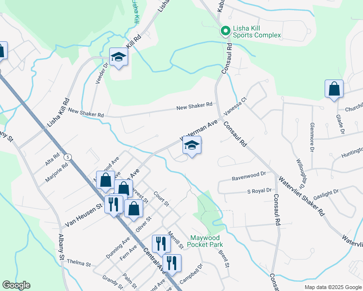 map of restaurants, bars, coffee shops, grocery stores, and more near 78 Waterman Avenue in Albany