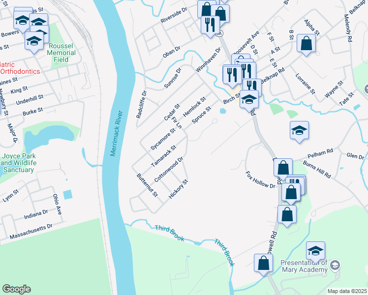map of restaurants, bars, coffee shops, grocery stores, and more near 5 Cottonwood Drive in Hudson