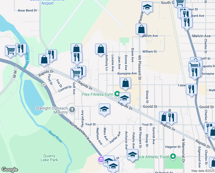 map of restaurants, bars, coffee shops, grocery stores, and more near in Racine