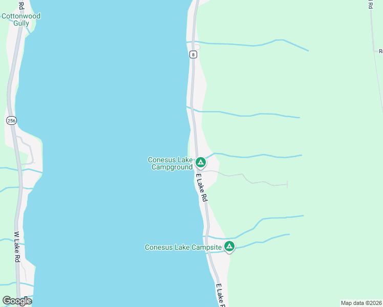 map of restaurants, bars, coffee shops, grocery stores, and more near 5586 East Lake Road in Conesus