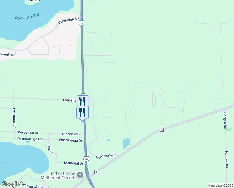 map of restaurants, bars, coffee shops, grocery stores, and more near W5039 Clearwater Lane in Elkhorn