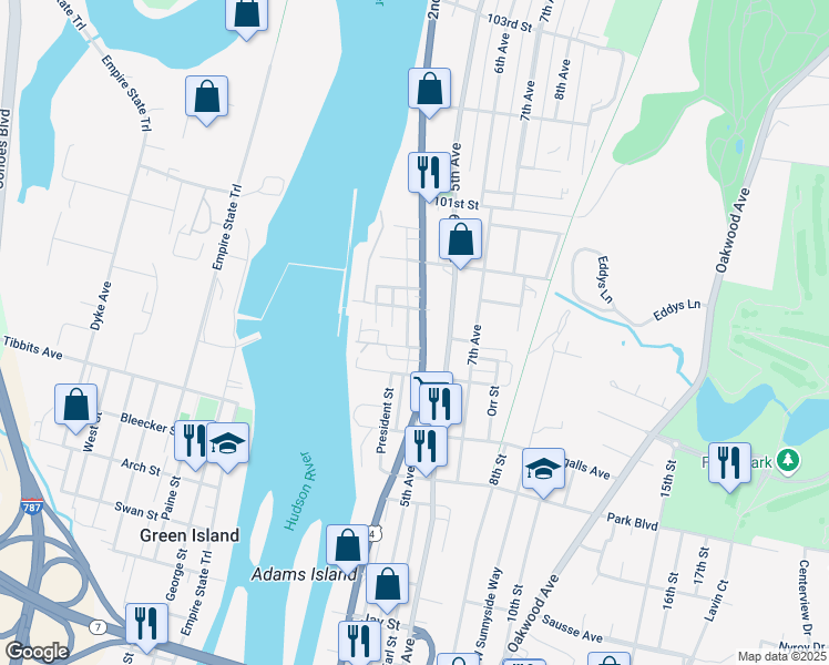 map of restaurants, bars, coffee shops, grocery stores, and more near in Troy