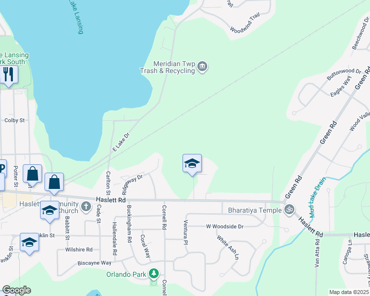 map of restaurants, bars, coffee shops, grocery stores, and more near 1206 Academic Way in Meridian charter Township