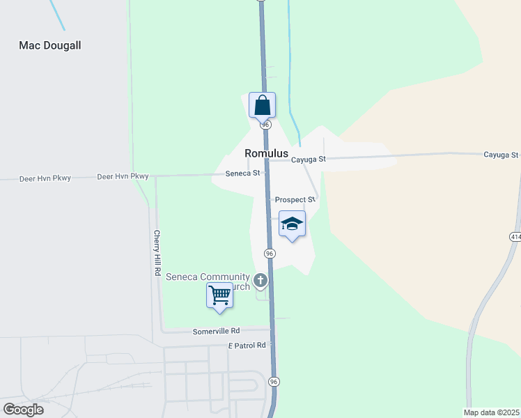 map of restaurants, bars, coffee shops, grocery stores, and more near 5660 New York 96 in Romulus