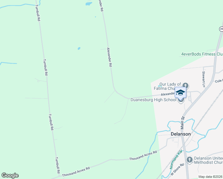 map of restaurants, bars, coffee shops, grocery stores, and more near 1150 Alexander Road in Delanson