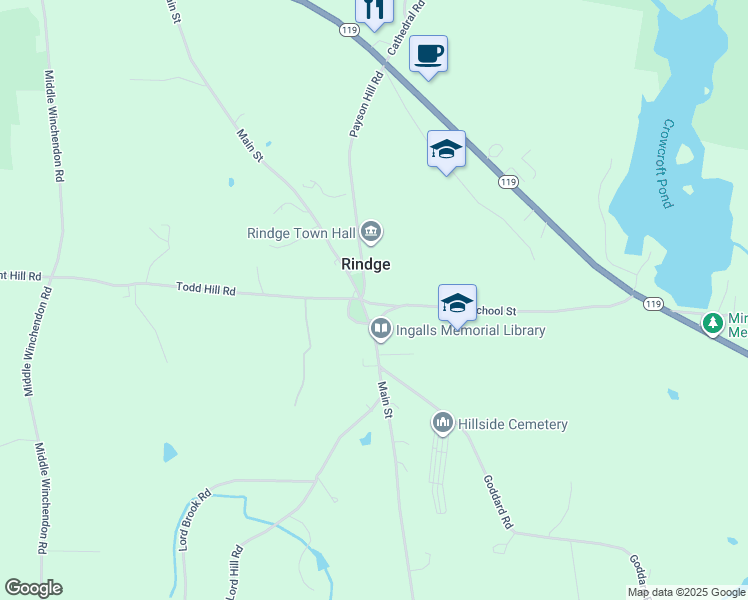 map of restaurants, bars, coffee shops, grocery stores, and more near 6 Payson Hill Road in Rindge