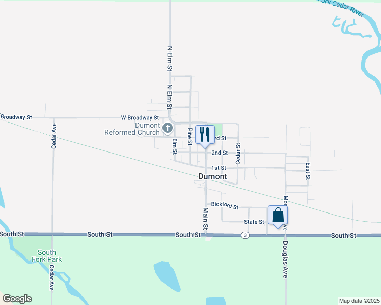 map of restaurants, bars, coffee shops, grocery stores, and more near 801 2nd Street in Dumont