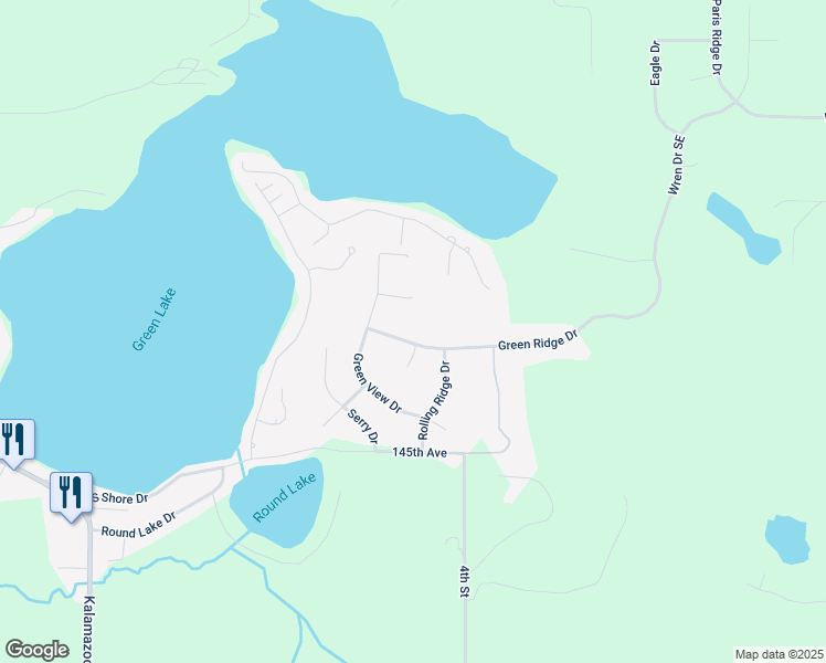 map of restaurants, bars, coffee shops, grocery stores, and more near 431 Green Ridge Drive in Caledonia
