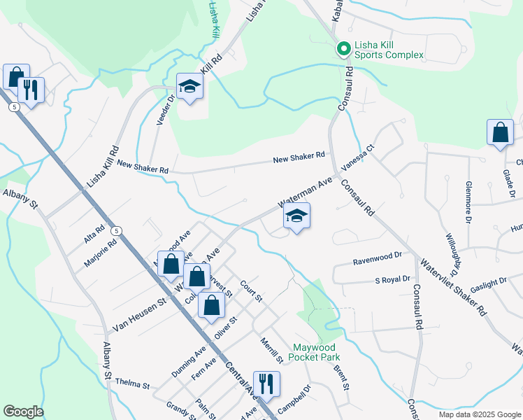 map of restaurants, bars, coffee shops, grocery stores, and more near 69 Waterman Avenue in Albany