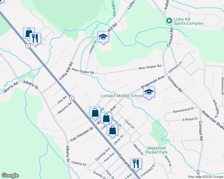 map of restaurants, bars, coffee shops, grocery stores, and more near 6 Theresa Ann Court in Albany