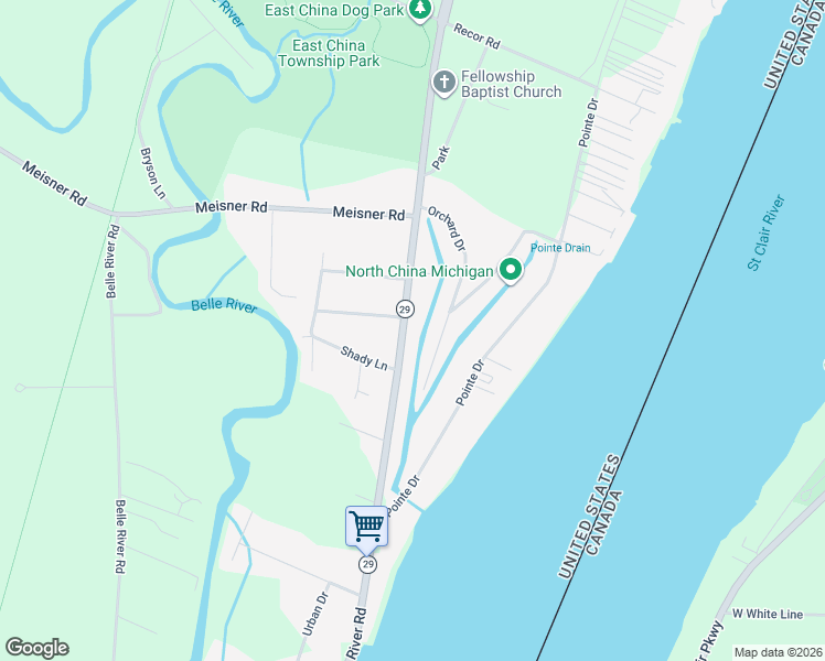 map of restaurants, bars, coffee shops, grocery stores, and more near 5451 Michigan 29 in St. Clair County