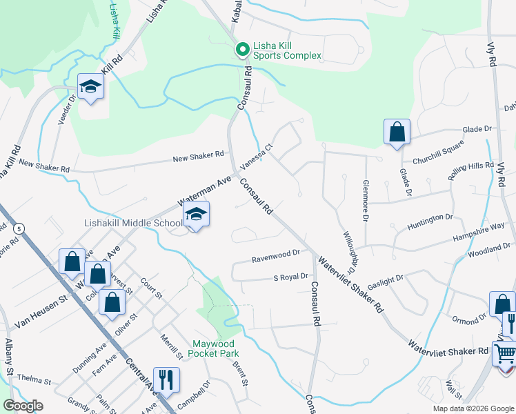 map of restaurants, bars, coffee shops, grocery stores, and more near 220 Consaul Road in Albany