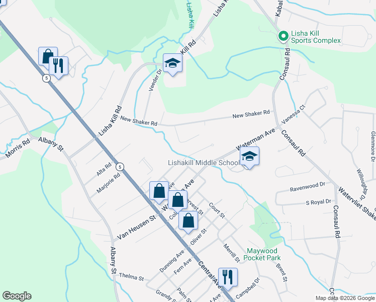 map of restaurants, bars, coffee shops, grocery stores, and more near 6 Theresa Ann Court in Albany