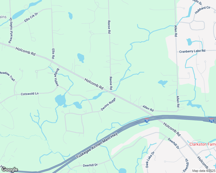 map of restaurants, bars, coffee shops, grocery stores, and more near 7728 Holcomb Road in Clarkston