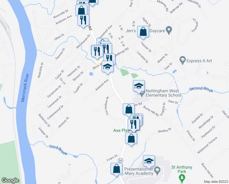 map of restaurants, bars, coffee shops, grocery stores, and more near 338 Fox Hollow Drive in Hudson