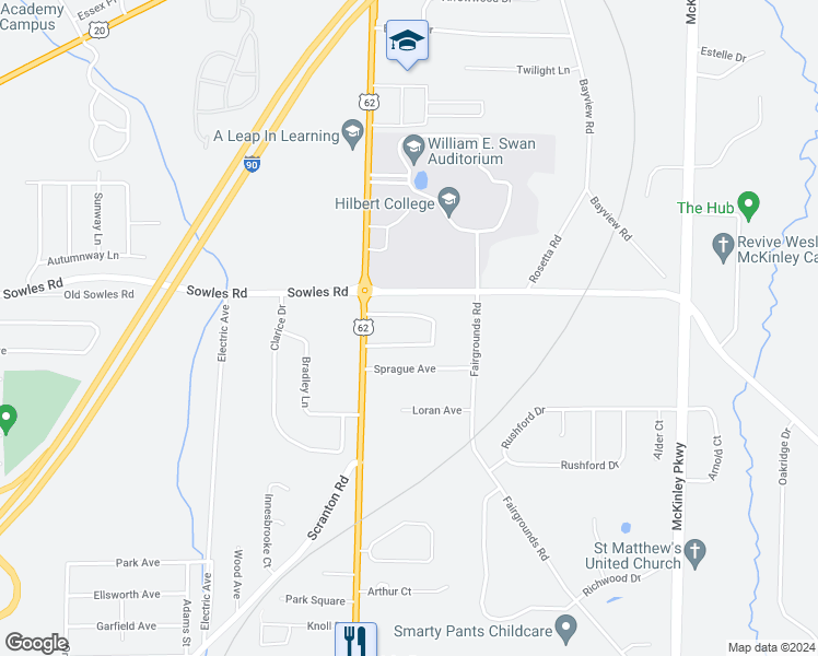 map of restaurants, bars, coffee shops, grocery stores, and more near 5400 South Park Avenue in Hamburg