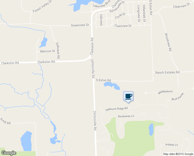 map of restaurants, bars, coffee shops, grocery stores, and more near 7610 Clintonville Road in Clarkston