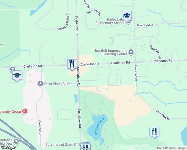map of restaurants, bars, coffee shops, grocery stores, and more near 5621-5655 Clarkston Road in Independence Township