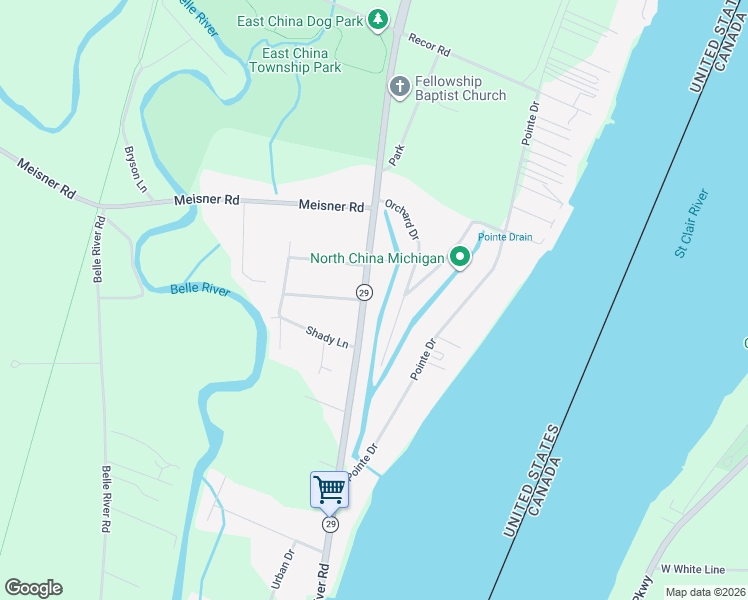 map of restaurants, bars, coffee shops, grocery stores, and more near 5451 Michigan 29 in East China