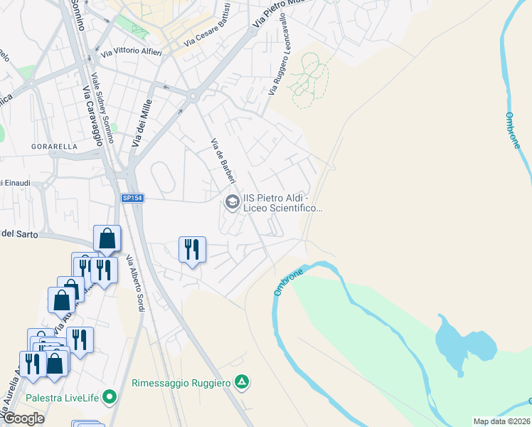 map of restaurants, bars, coffee shops, grocery stores, and more near 106 Via de Barberi in Grosseto