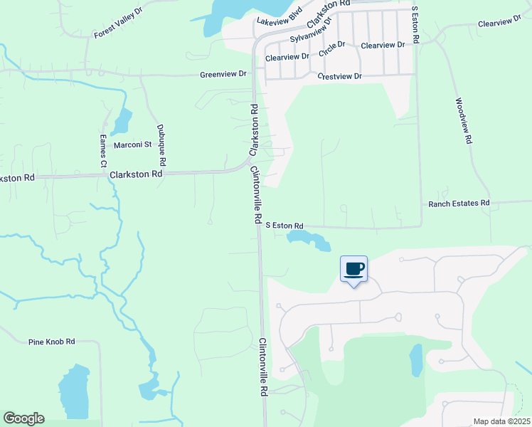 map of restaurants, bars, coffee shops, grocery stores, and more near 7610 Clintonville Road in Clarkston
