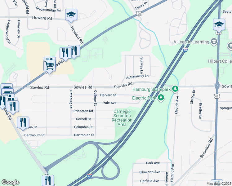 map of restaurants, bars, coffee shops, grocery stores, and more near 3904 Sowles Road in Hamburg