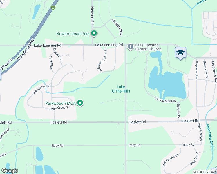 map of restaurants, bars, coffee shops, grocery stores, and more near 5851 North Okemos Road in Haslett