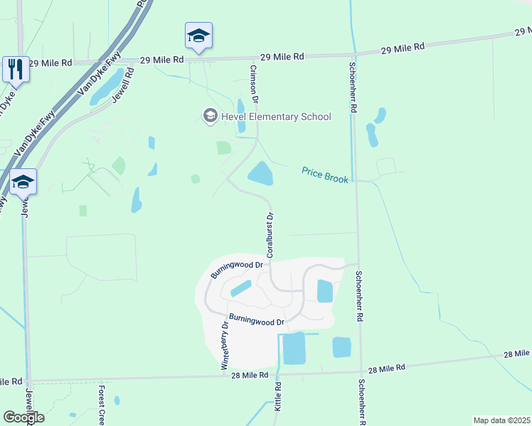 map of restaurants, bars, coffee shops, grocery stores, and more near 62649 Coralburst Drive in Washington