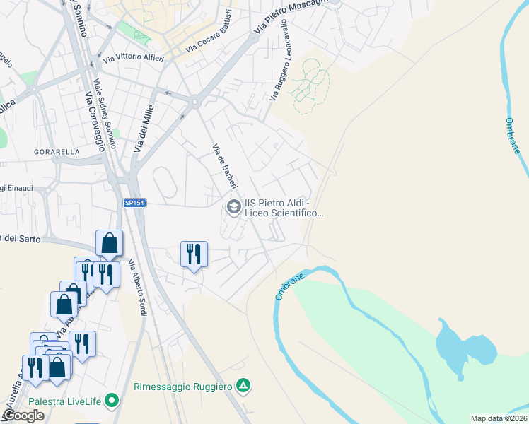 map of restaurants, bars, coffee shops, grocery stores, and more near 106 Via de Barberi in Grosseto