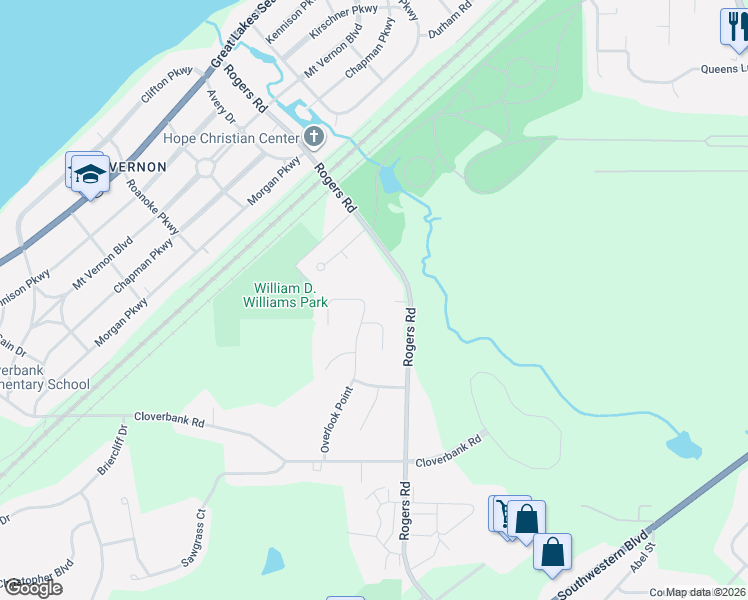 map of restaurants, bars, coffee shops, grocery stores, and more near 5051 Overlook Point in Hamburg
